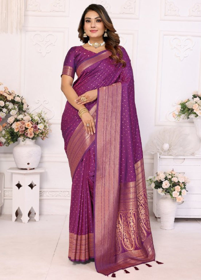 Purple Spun Silk Saree With Blouse Piece