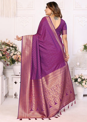 Purple Spun Silk Saree With Blouse Piece