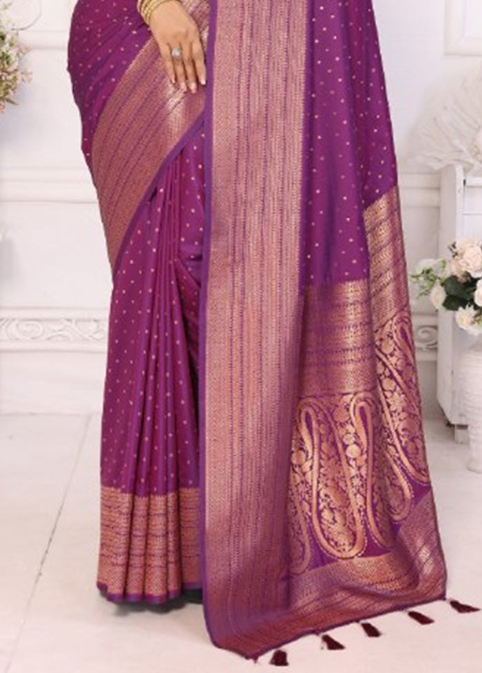 Purple Spun Silk Saree With Blouse Piece