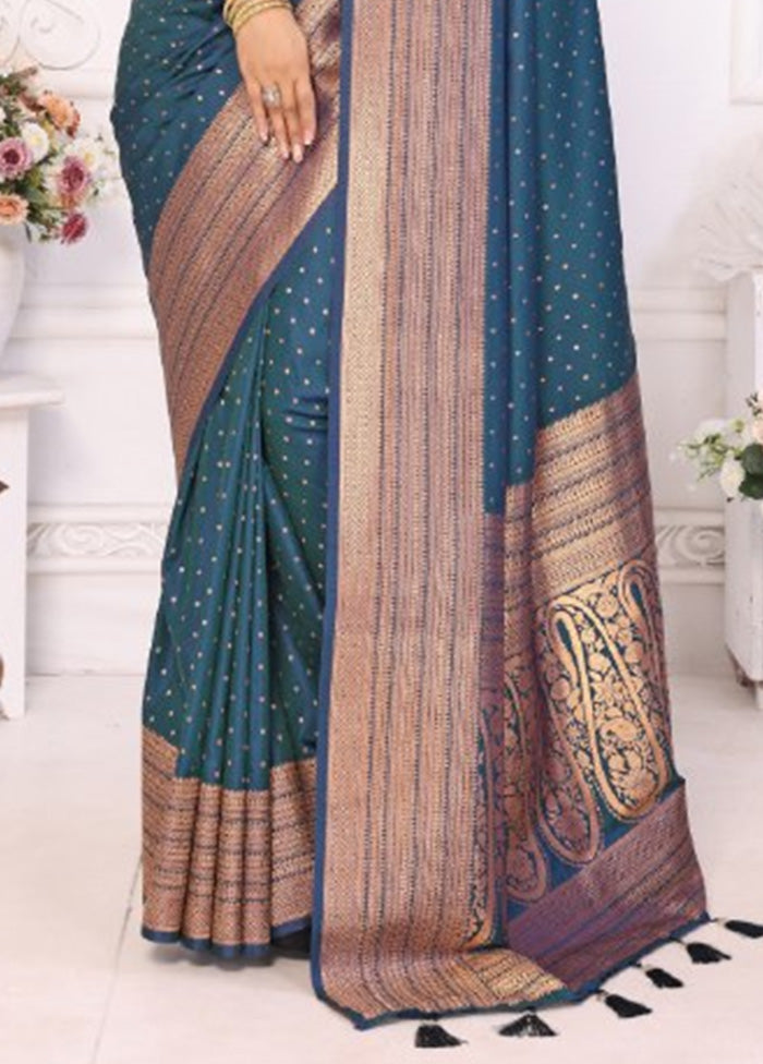 Teal Spun Silk Saree With Blouse Piece