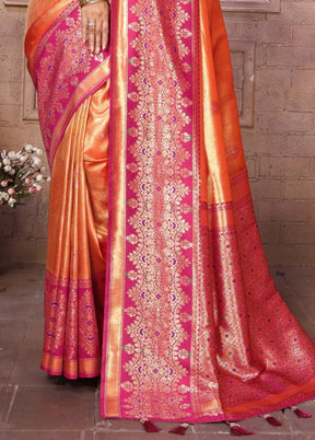 Orange Banarasi Silk Saree With Blouse Piece