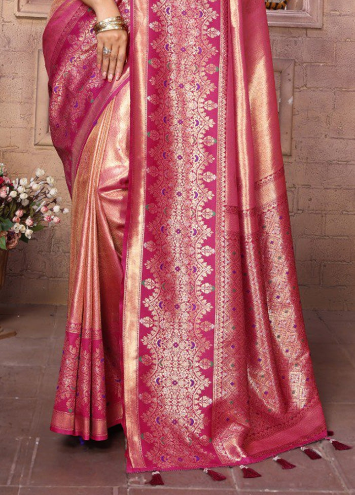 Pink Banarasi Silk Saree With Blouse Piece