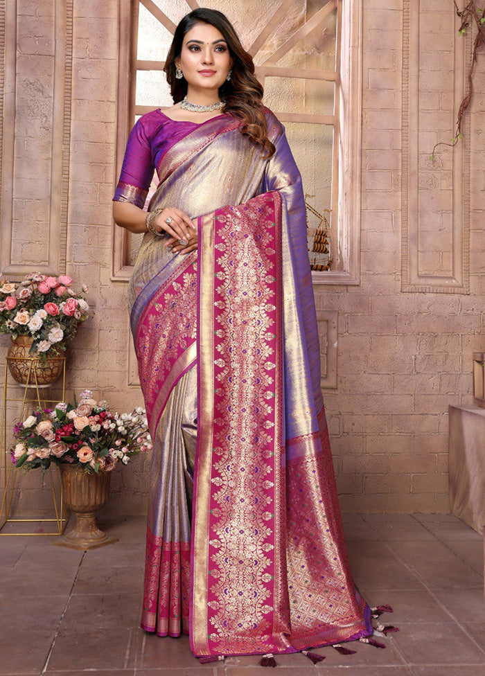 Purple Banarasi Silk Saree With Blouse Piece