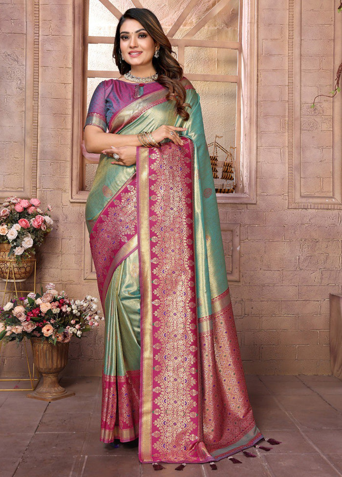 Sea Green Banarasi Silk Saree With Blouse Piece