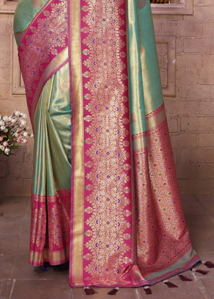 Sea Green Banarasi Silk Saree With Blouse Piece