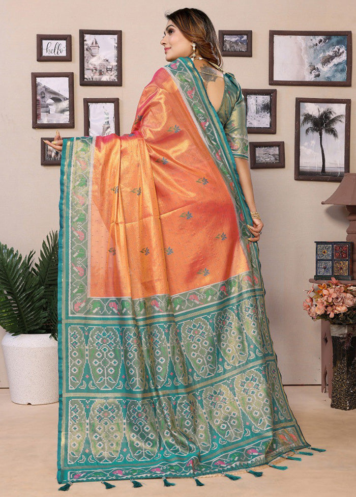 Dark Peach Banarasi Silk Saree With Blouse Piece