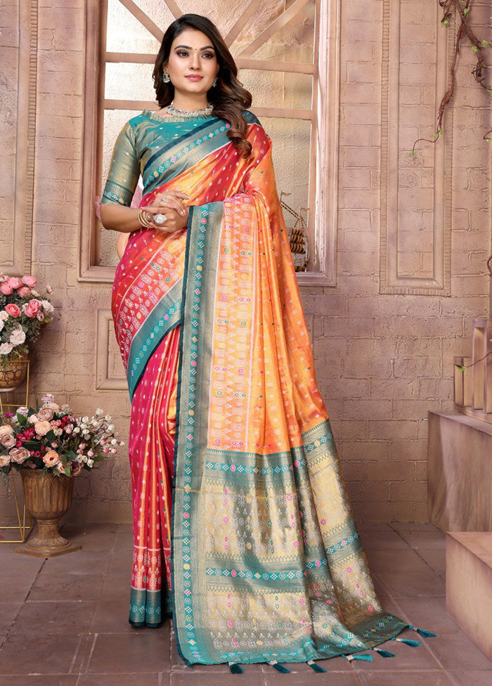 Orange Banarasi Silk Saree With Blouse Piece