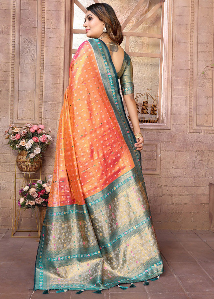 Orange Banarasi Silk Saree With Blouse Piece