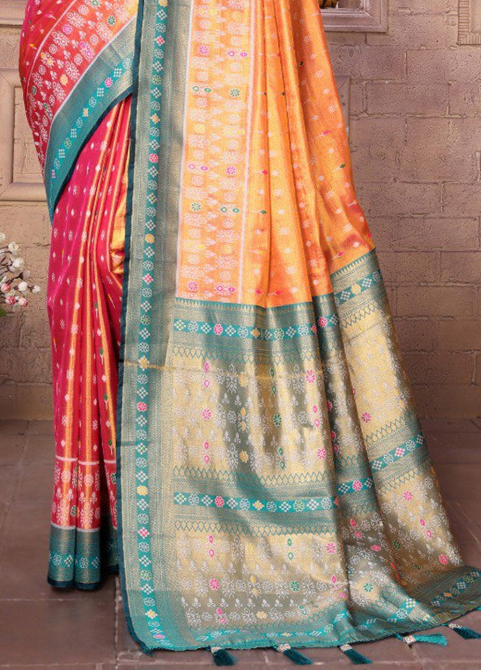 Orange Banarasi Silk Saree With Blouse Piece