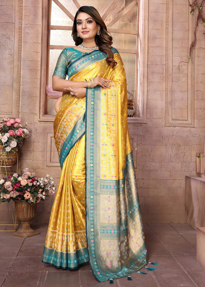 Yellow Banarasi Silk Saree With Blouse Piece