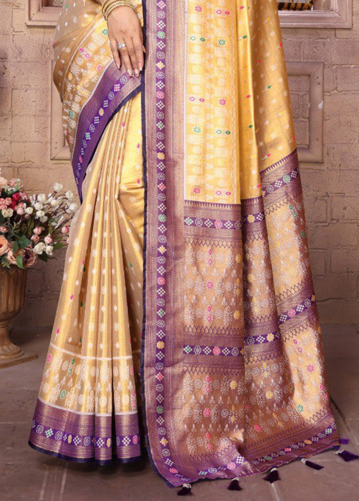 Golden Banarasi Silk Saree With Blouse Piece