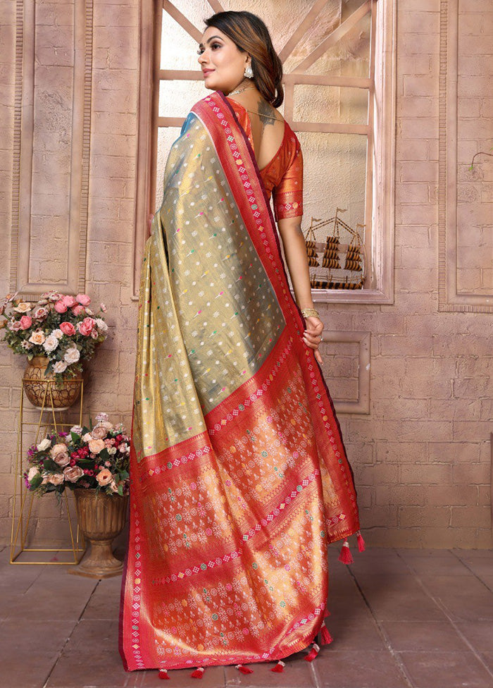 Olive Green Banarasi Silk Saree With Blouse Piece