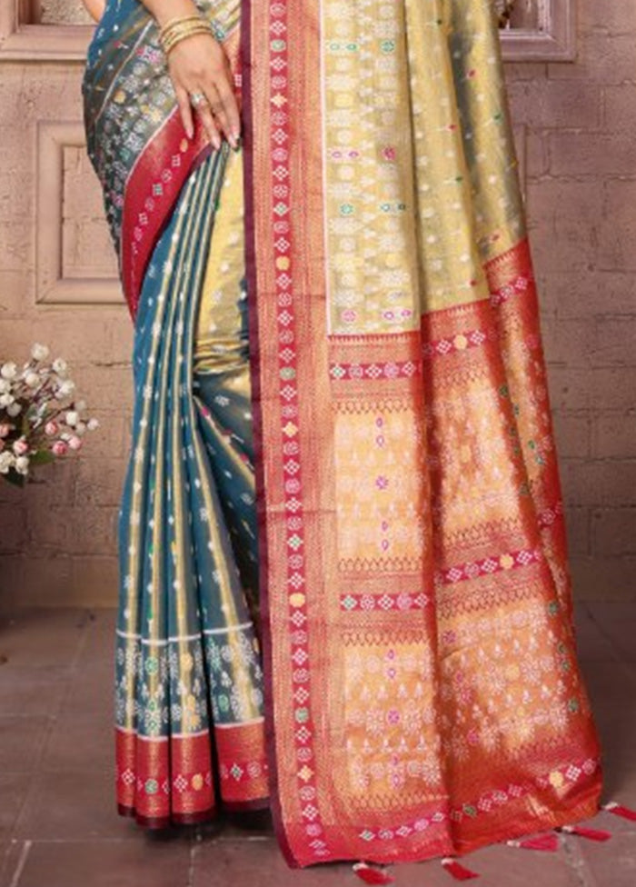 Olive Green Banarasi Silk Saree With Blouse Piece