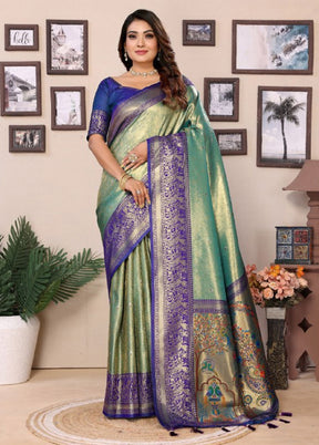 Sea Green Banarasi Silk Saree With Blouse Piece