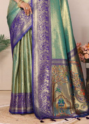 Sea Green Banarasi Silk Saree With Blouse Piece