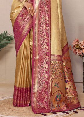 Cream Banarasi Silk Saree With Blouse Piece