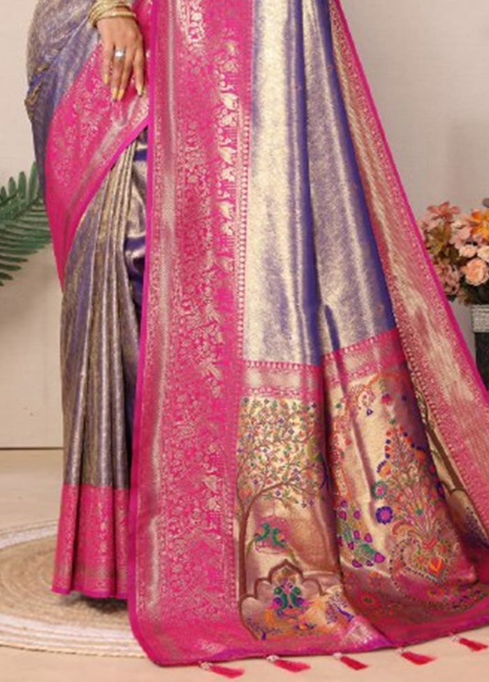 Purple Banarasi Silk Saree With Blouse Piece