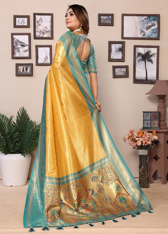 Yellow Banarasi Silk Saree With Blouse Piece