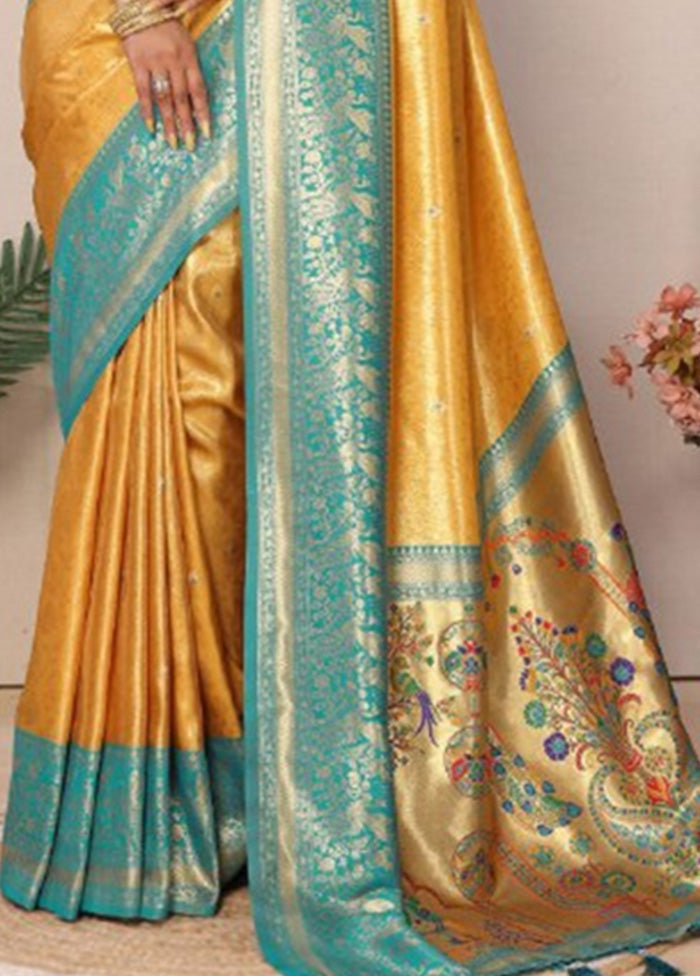 Yellow Banarasi Silk Saree With Blouse Piece