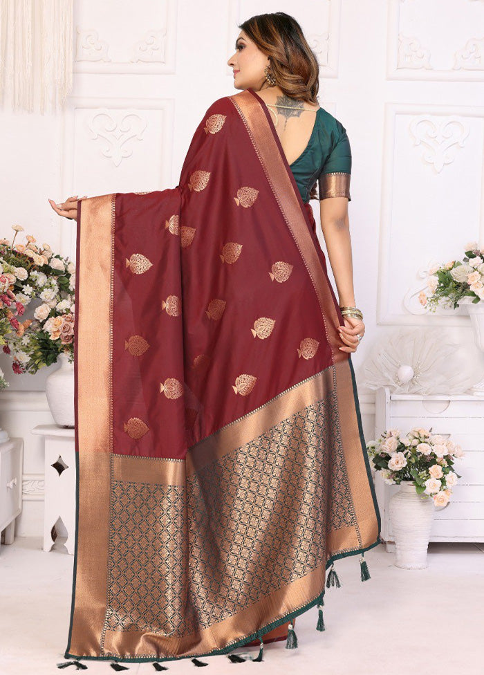 Maroon Spun Silk Saree With Blouse Piece