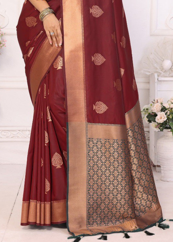 Maroon Spun Silk Saree With Blouse Piece