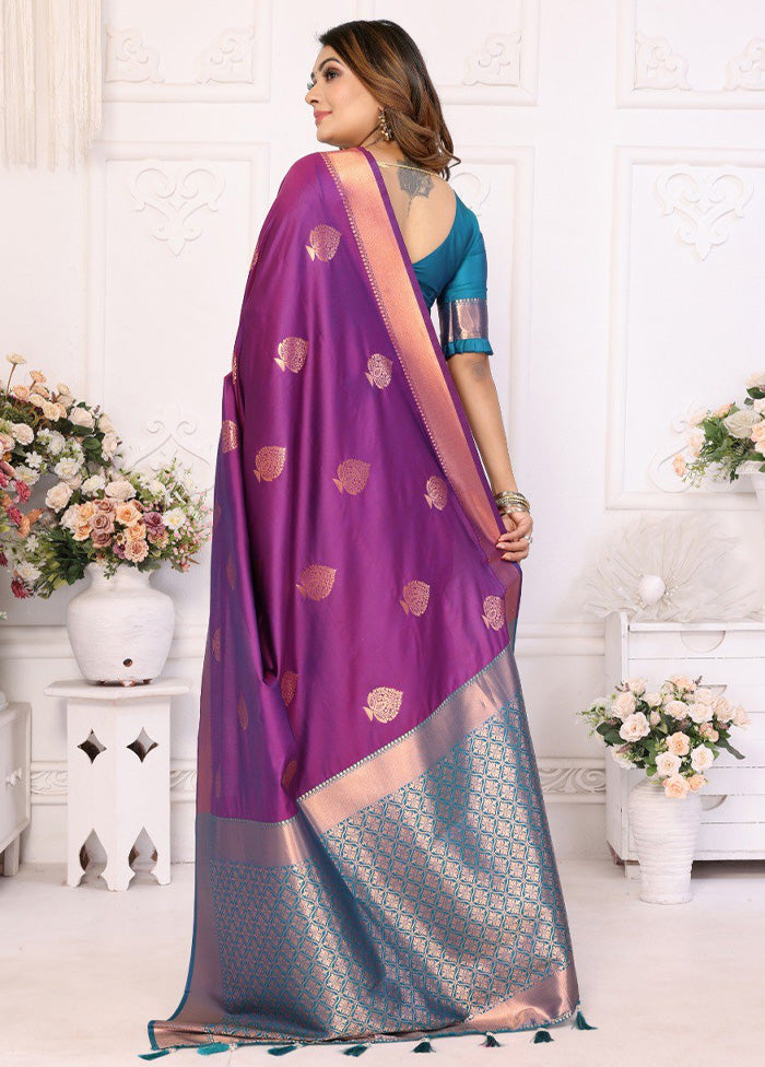 Purple Spun Silk Saree With Blouse Piece