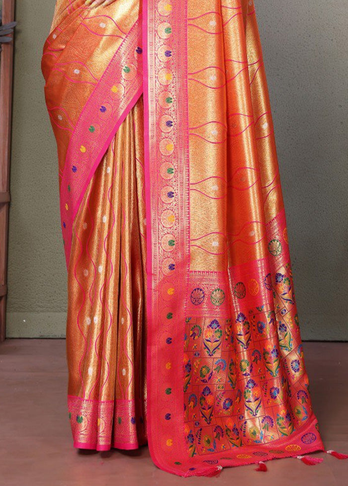 Golden Banarasi Silk Saree With Blouse Piece