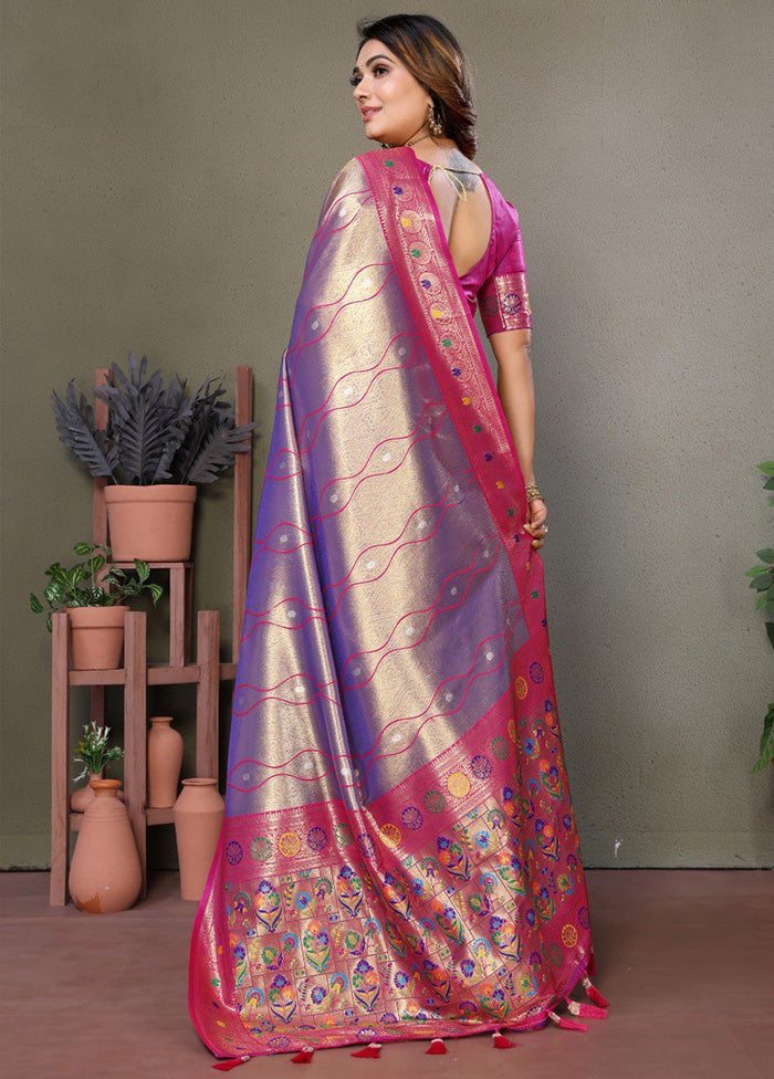 Purple Banarasi Silk Saree With Blouse Piece