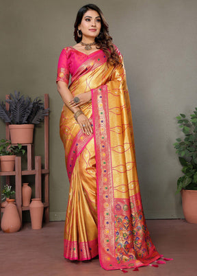 Yellow Banarasi Silk Saree With Blouse Piece