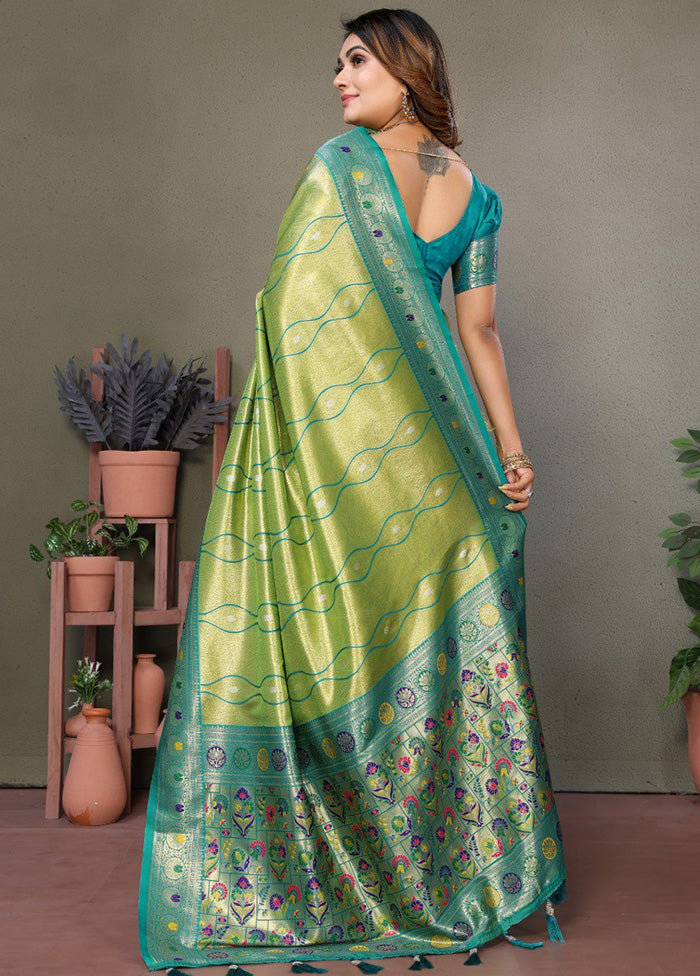 Green Banarasi Silk Saree With Blouse Piece