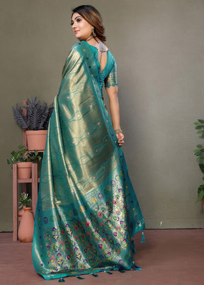 Sea Green Banarasi Silk Saree With Blouse Piece