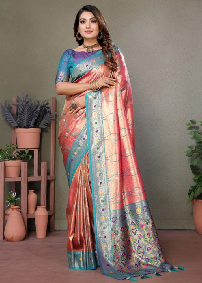 Pink Banarasi Silk Saree With Blouse Piece