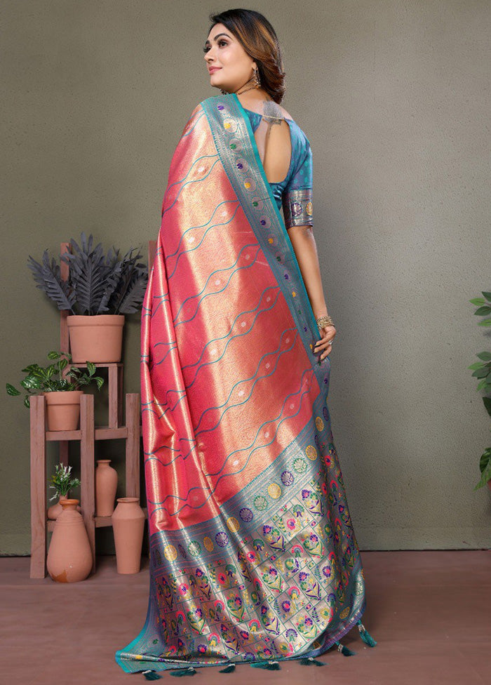 Pink Banarasi Silk Saree With Blouse Piece