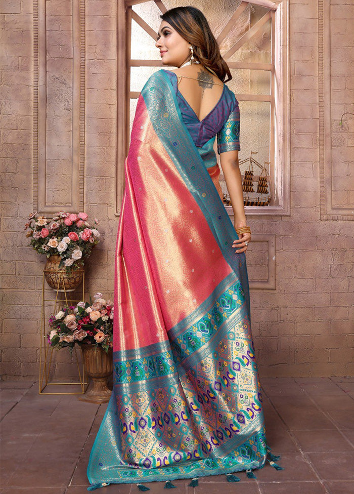 Dark Peach Banarasi Silk Saree With Blouse Piece