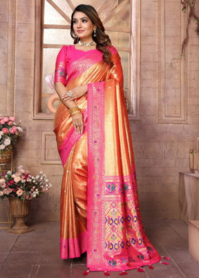 Orange Banarasi Silk Saree With Blouse Piece