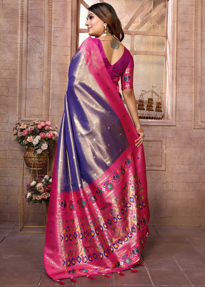 Purple Banarasi Silk Saree With Blouse Piece