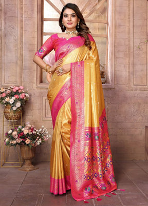 Yellow Banarasi Silk Saree With Blouse Piece