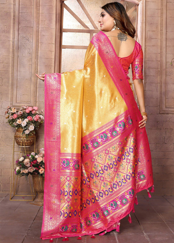 Yellow Banarasi Silk Saree With Blouse Piece