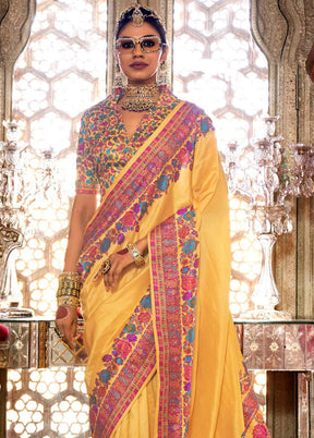 Light Yellow Spun Silk Saree With Blouse Piece