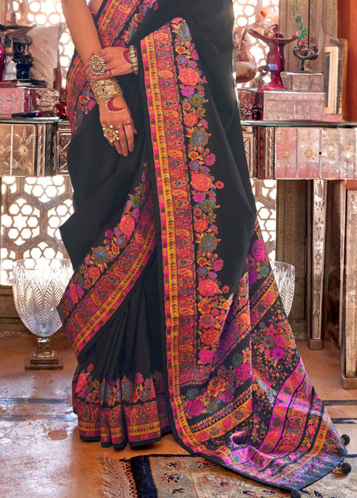 Black Spun Silk Saree With Blouse Piece