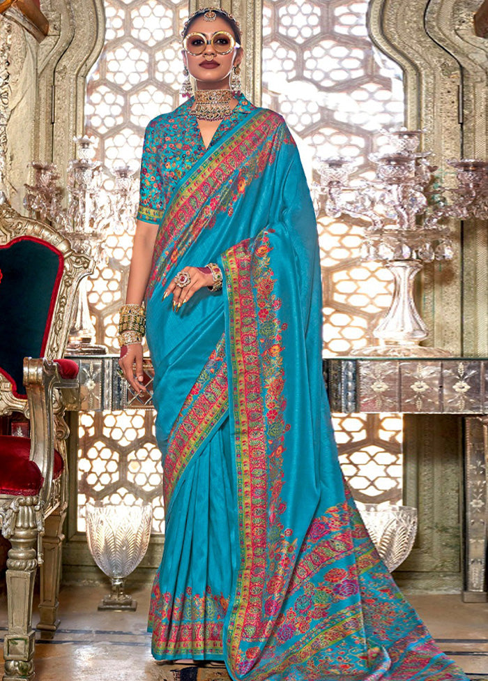 Firoza Spun Silk Saree With Blouse Piece