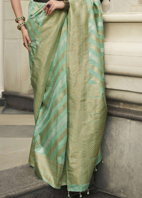 Mint Green Banarasi Silk Saree With Blouse Piece