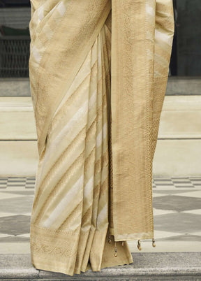 Cream Banarasi Silk Saree With Blouse Piece