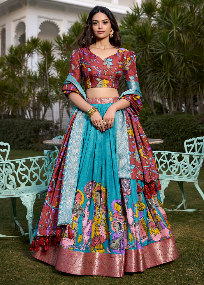 3 Pc Firoza Silk Semi Stitched Lehenga Set