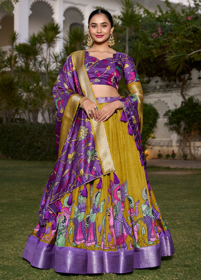 3 Pc Mustard Silk Semi Stitched Lehenga Set