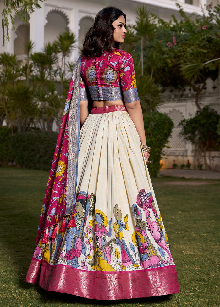 3 Pc White Silk Semi Stitched Lehenga Set