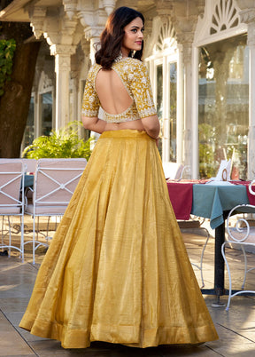 3 Pc Mustard Silk Semi Stitched Lehenga Set