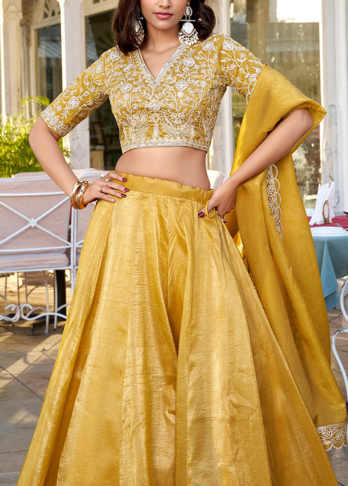 3 Pc Mustard Silk Semi Stitched Lehenga Set