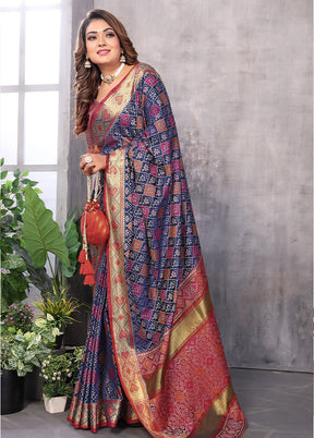 Multicolor Spun Silk Saree With Blouse Piece