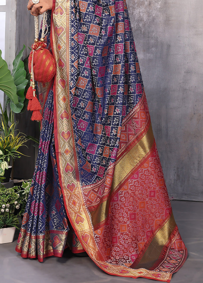 Multicolor Spun Silk Saree With Blouse Piece